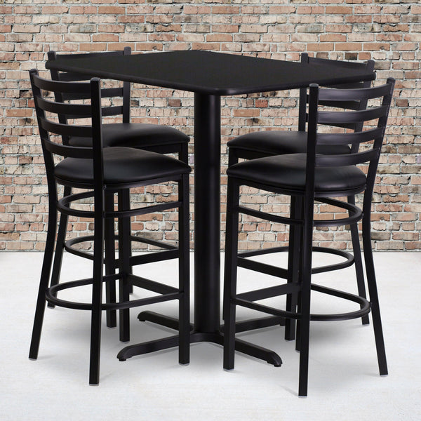 Black Top/Black Vinyl Seat |#| 24inchW x 42inchL Rectangular Black Laminate Table w/ 4 Metal Vinyl Seat Barstools