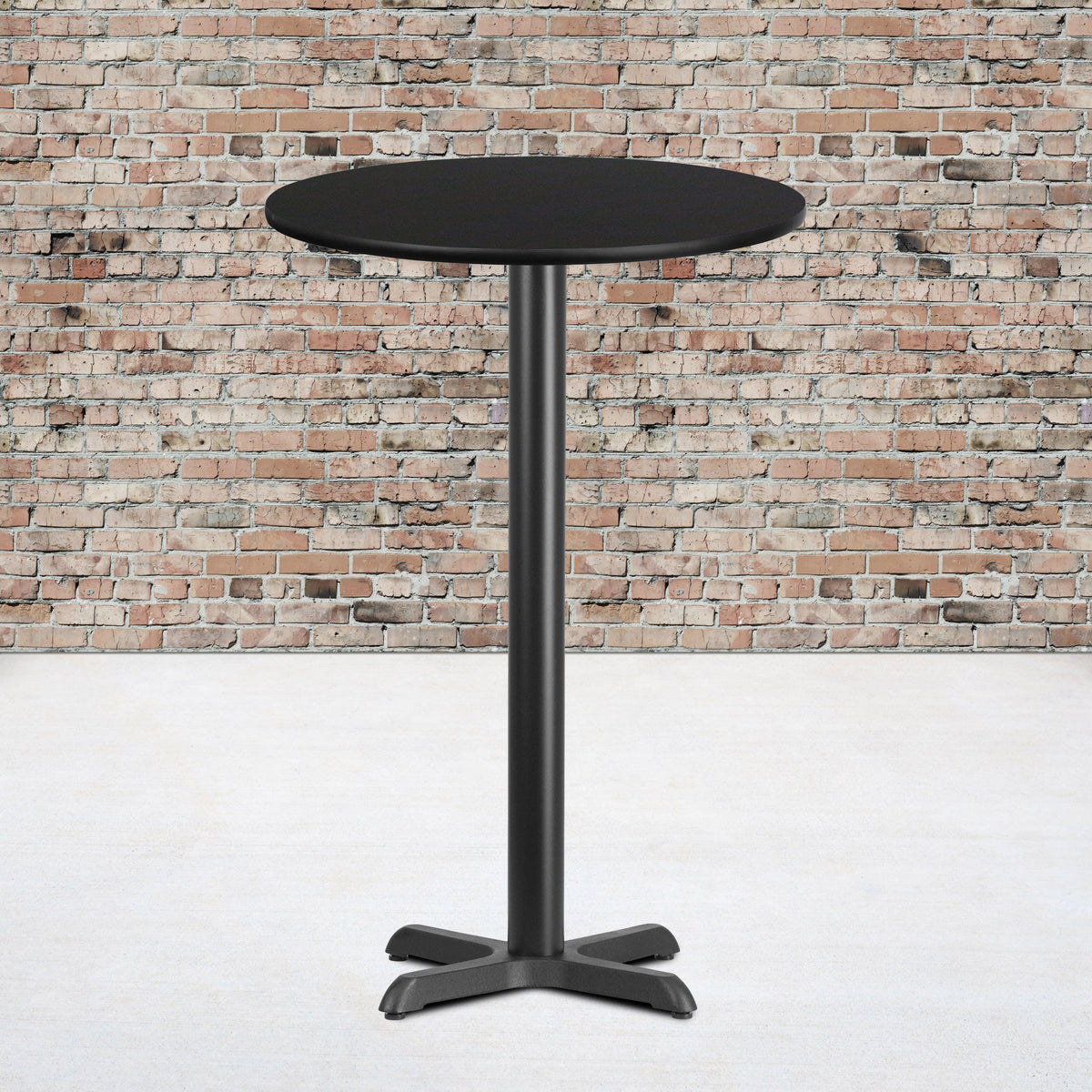 Black |#| 24inch Round Black Laminate Table Top with 22inch x 22inch Bar Height Table Base