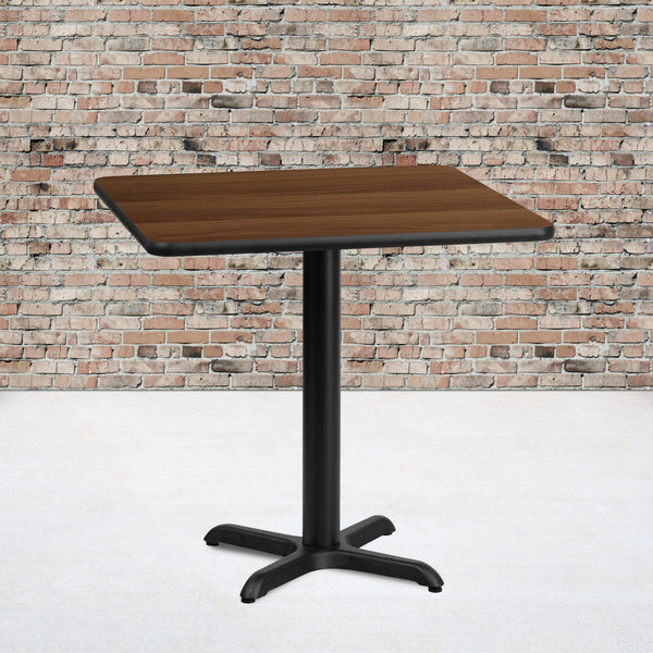 Walnut |#| 24inch Square Walnut Laminate Table Top with 22inch x 22inch Table Height Base