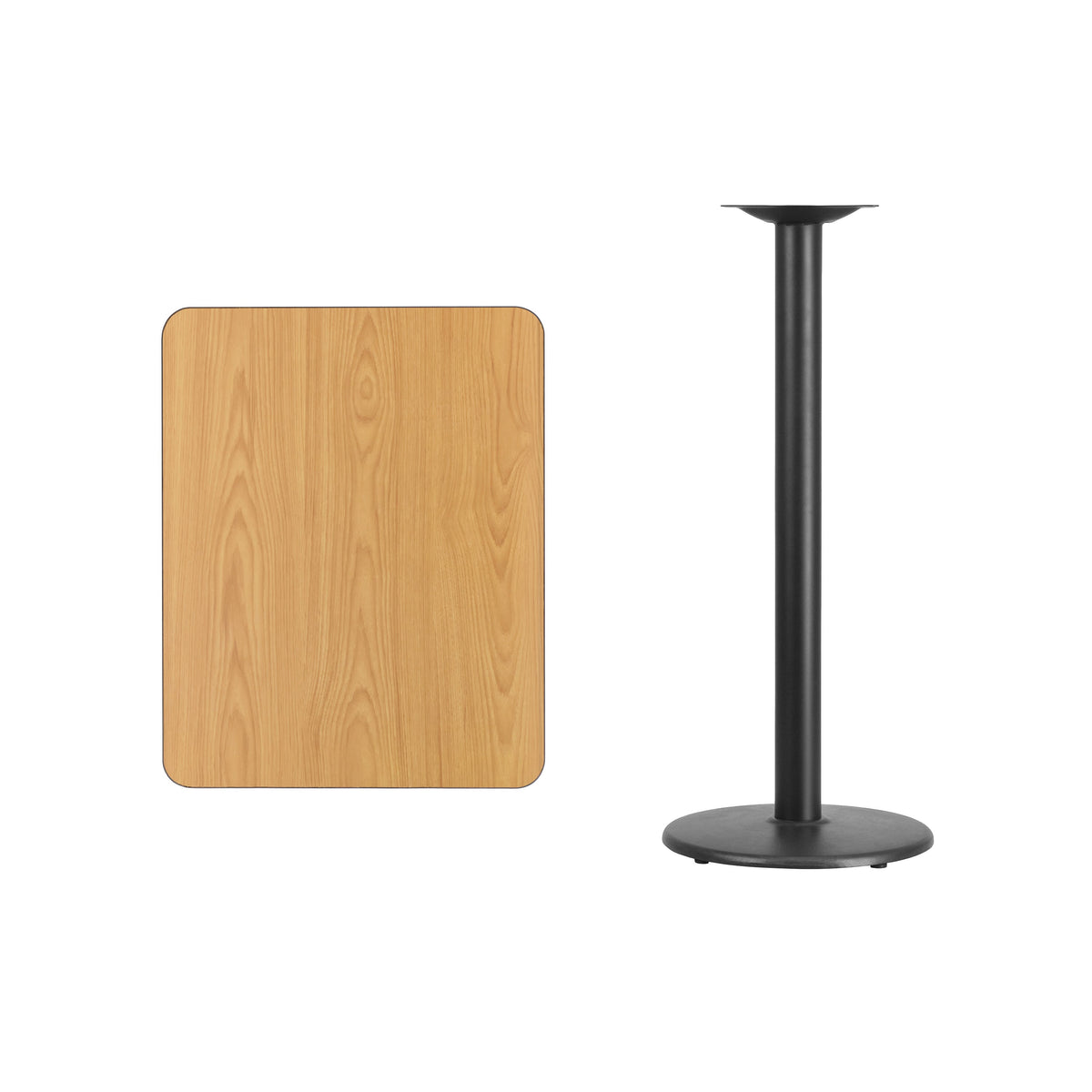 Natural |#| 24inch x 30inch Natural Laminate Table Top with 18inch Round Bar Height Table Base
