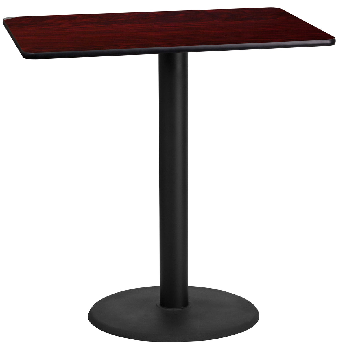 Mahogany |#| 24inch x 42inch Mahogany Laminate Table Top with 24inch Round Bar Height Table Base