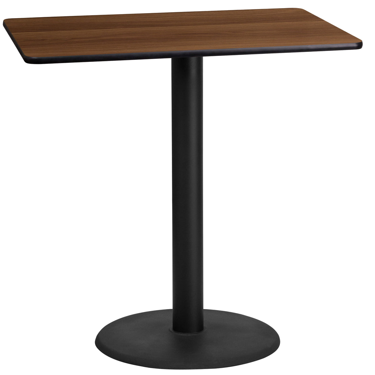Walnut |#| 24x42 Rectangular Walnut Laminate Table Top & 24inch Round Bar Height Table Base