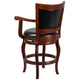 26inch High Cherry Wood Stool w/Arms, Panel Back &Black LeatherSoft Swivel Seat