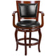 26inch High Cherry Wood Stool w/Arms, Panel Back &Black LeatherSoft Swivel Seat