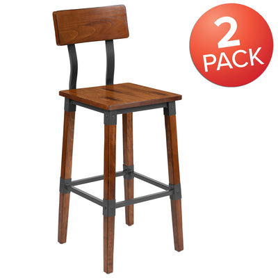 2 Pack Rustic Antique Industrial Wood Dining Barstool