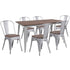 30.25" x 60" Metal Table Set with Wood Top and 6 Stack Chairs