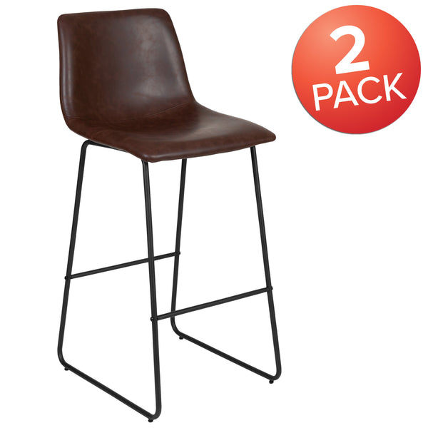 Dark Brown |#| Set of 2 Kitchen Bar Height Stool - 30 Inch Dark Brown LeatherSoft Barstool