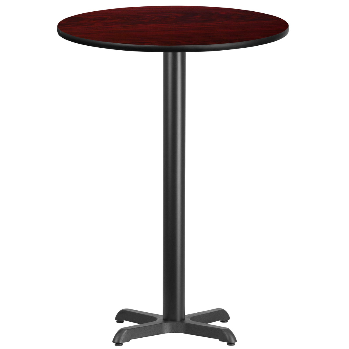 Mahogany |#| 30inch Round Mahogany Laminate Table Top with 22inch x 22inch Bar Height Table Base