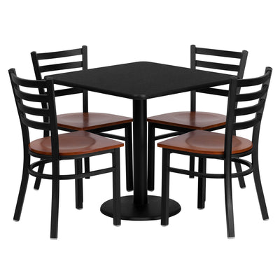 30'' Square Laminate Table Set with 4 Ladder Back Metal Chairs