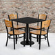 30inch Square Black Laminate Table Set with 4 Metal Chairs - Natural Wood Seat