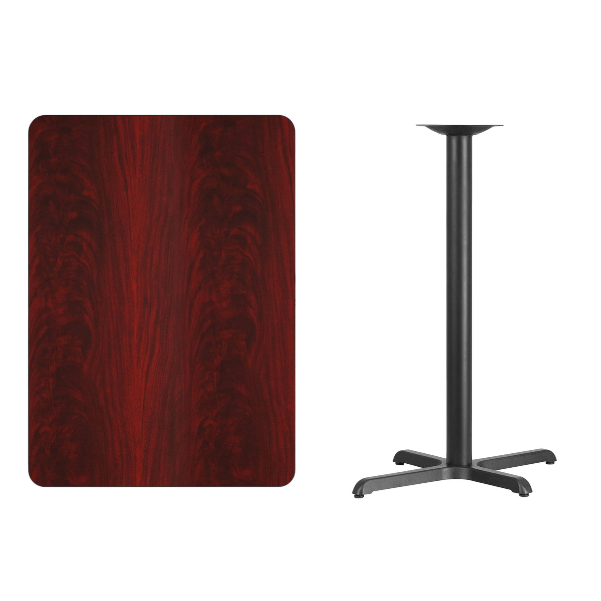Mahogany |#| 30inch x 42inch Laminate Table Top with 23.5inch x 29.5inch Bar Height Table Base