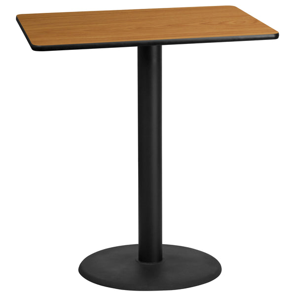 Natural |#| 30inch x 42inch Natural Laminate Table Top with 24inch Round Bar Height Table Base