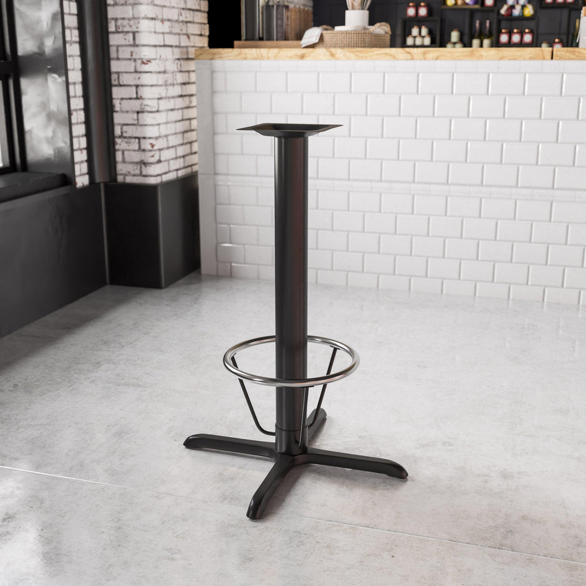 33inch x 33inch Restaurant Table X-Base with 4inch Dia. Bar Height Column & Foot Ring