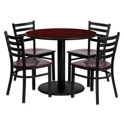 36'' Round Laminate Table Set with 4 Ladder Back Metal Chairs