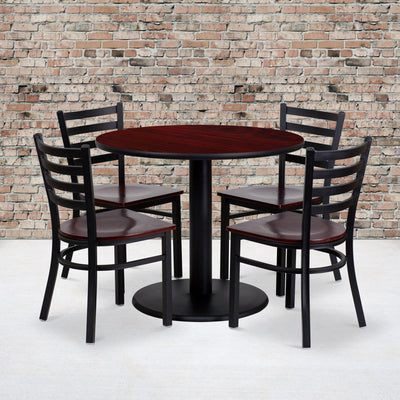 36'' Round Laminate Table Set with 4 Ladder Back Metal Chairs