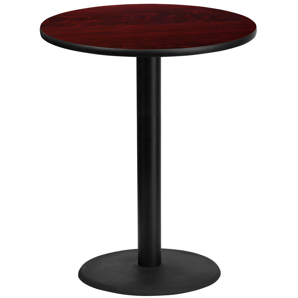 Mahogany |#| 36inch Round Mahogany Laminate Table Top with 24inch Round Bar Height Table Base