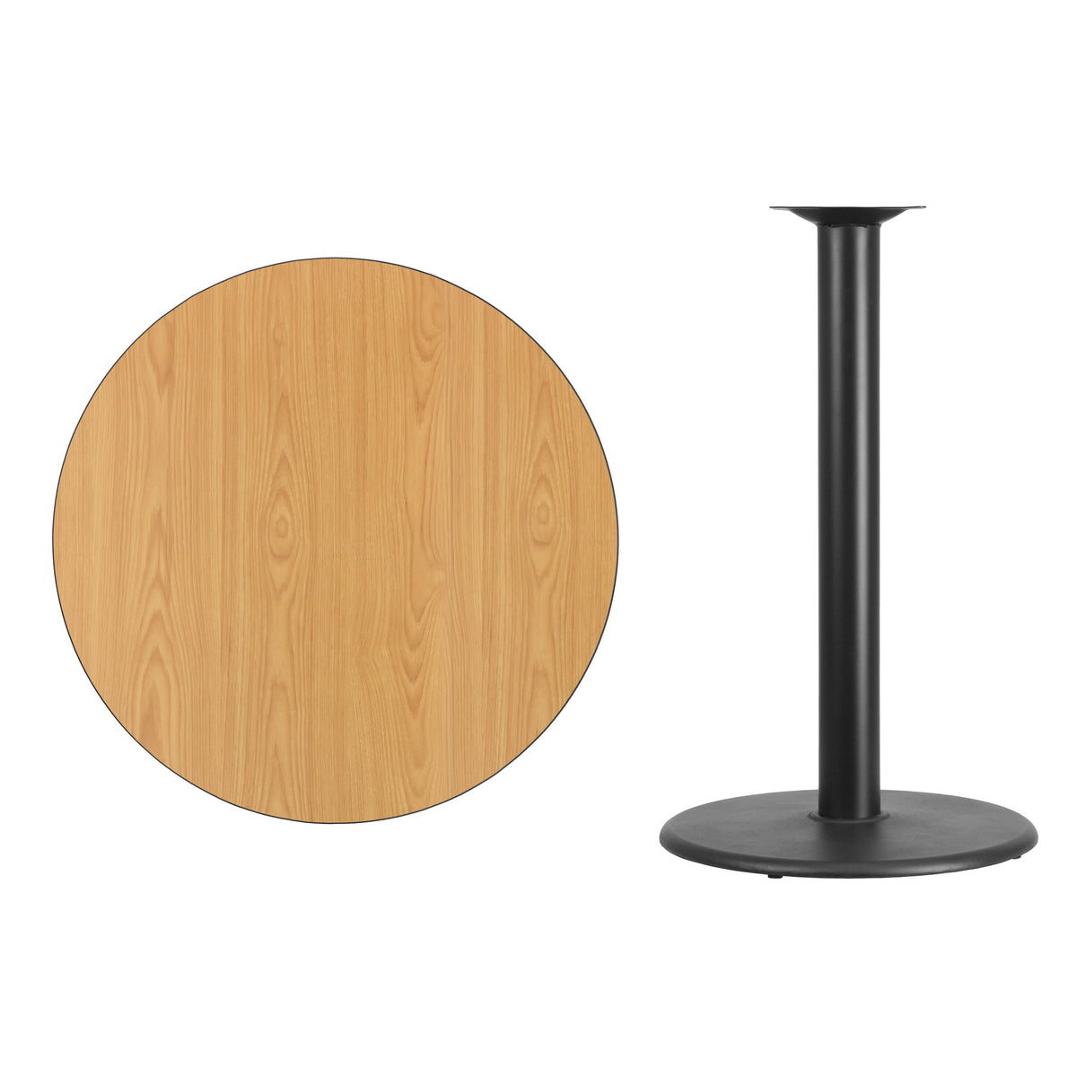 Natural |#| 36inch Round Natural Laminate Table Top with 24inch Round Bar Height Table Base