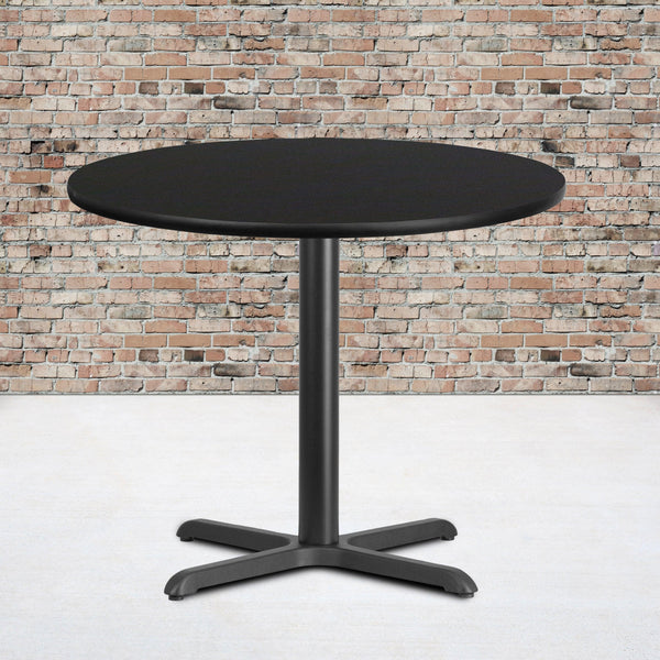 Black |#| 36inch Round Black Laminate Table Top with 30inch x 30inch Table Height Base