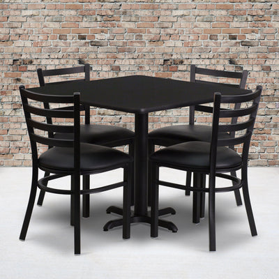 36'' Square Laminate Table Set with X-Base and 4 Ladder Back Metal Chairs
