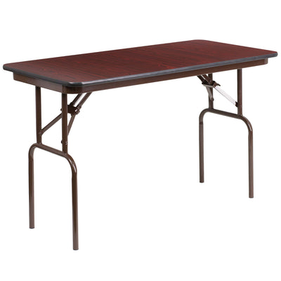 4-Foot Mahogany Melamine Laminate Folding Banquet Table - View 1