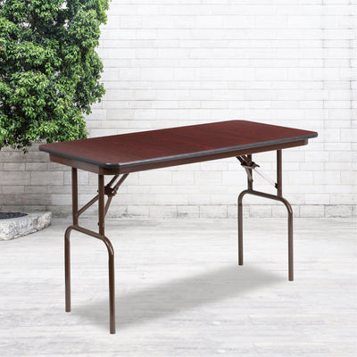 4-Foot Mahogany Melamine Laminate Folding Banquet Table - View 2