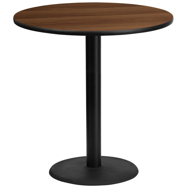 Walnut |#| 42inch Round Walnut Laminate Table Top with 24inch Round Bar Height Table Base