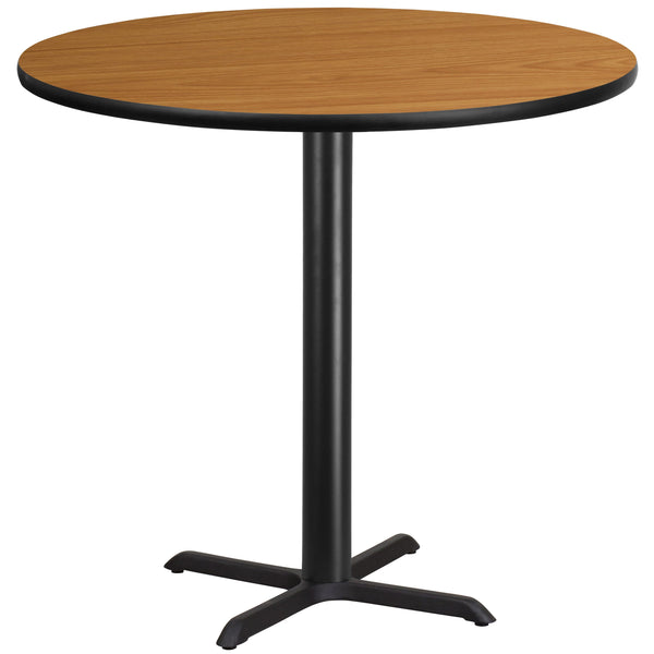 Natural |#| 42inch Round Natural Laminate Table Top with 33inch x 33inch Bar Height Table Base
