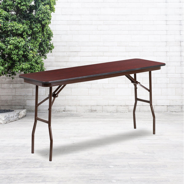 5-Foot Mahogany Melamine Laminate Folding Training/Seminar Table - Event Table