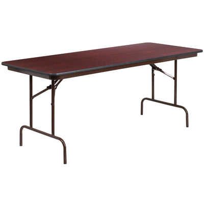 6-Foot Mahogany Melamine Laminate Folding Banquet Table - View 1
