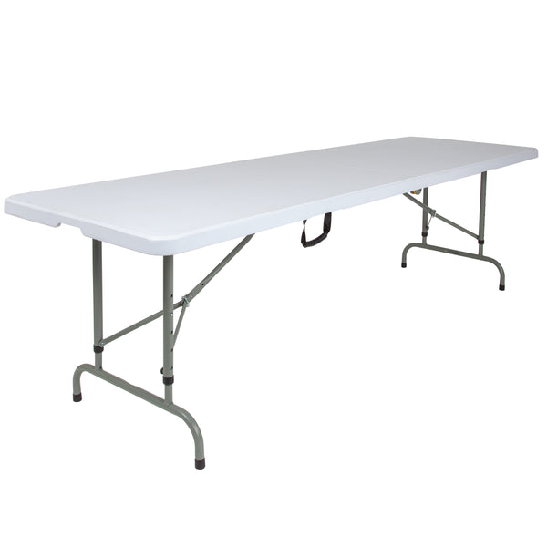 8-Foot Height Adjustable Bi-Fold Granite White Plastic Folding Table with Handle