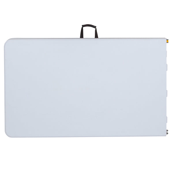 8-Foot Height Adjustable Bi-Fold Granite White Plastic Folding Table with Handle