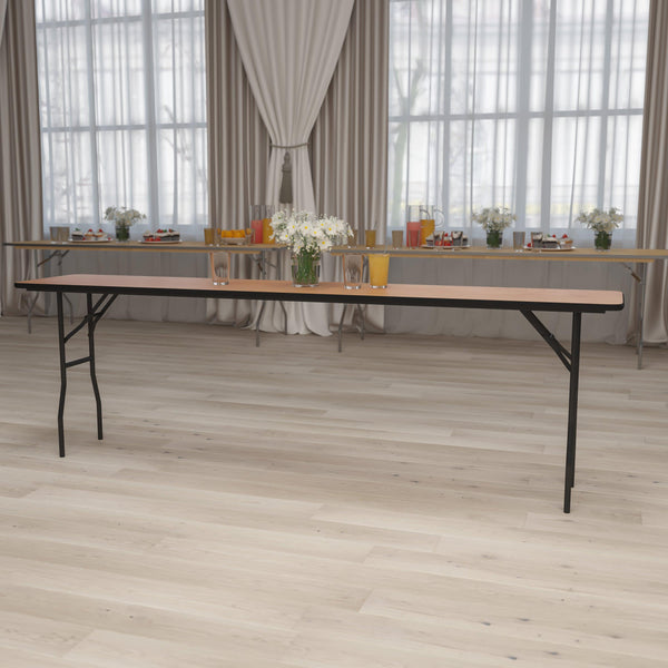 8-Foot Rectangular Wood Folding Training / Seminar Table with Clear Coated Top