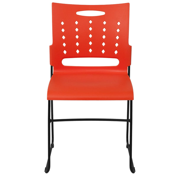 Orange |#| 881 lb. Capacity Orange Sled Base Stack Chair with Carry Handle & Air-Vent Back