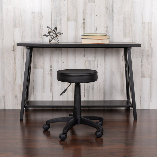 Black Adjustable Doctors Stool on Wheels with Ergonomic Molded Seat