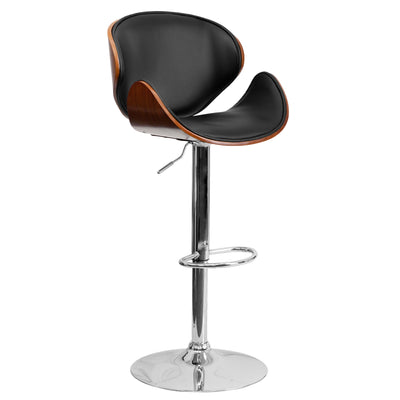 Bentwood Adjustable Height Barstool with Curved Vinyl Seat and Back - View 1