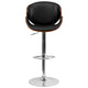 Walnut |#| Walnut Bentwood Adjustable Height Barstool with Curved Back and Black Vinyl Seat