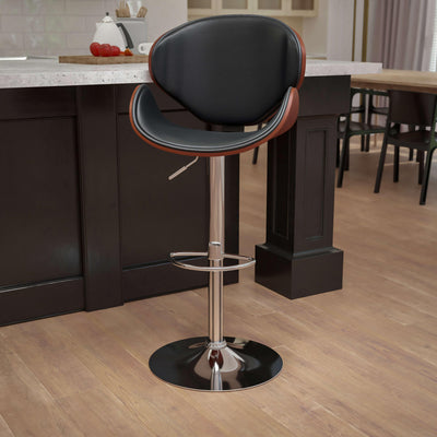 Bentwood Adjustable Height Barstool with Curved Vinyl Seat and Back - View 2