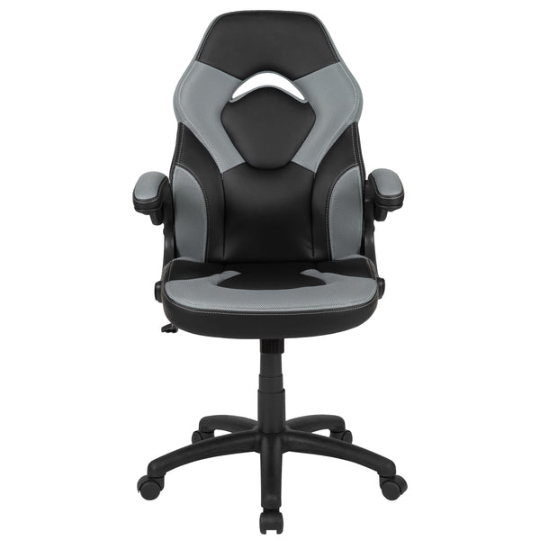 Gray |#| Ergonomic Gray and Black Computer Gaming Chair with Padded Flip-Up Arms