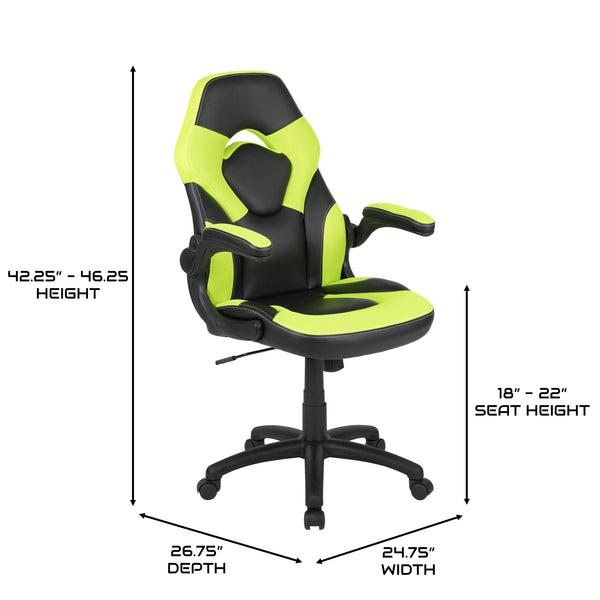 Neon Green |#| Ergonomic Neon Green and Black Computer Gaming Chair with Padded Flip-Up Arms