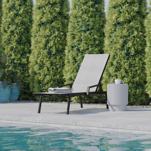 Gray |#| All-Weather Textilene Adjustable Chaise Lounge Chair with Arms - Black/Gray