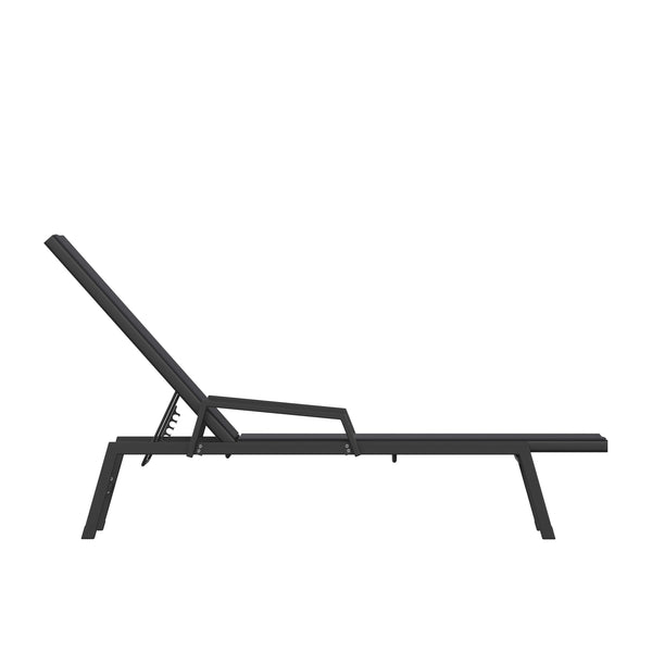 Black/Black |#| All-Weather Textilene Adjustable Chaise Lounge Chair with Arms - Black/Black