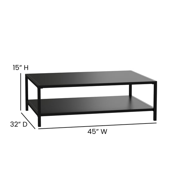 All-Weather Black Commercial Grade Indoor/Outdoor Metal 2 Tier Coffee Table