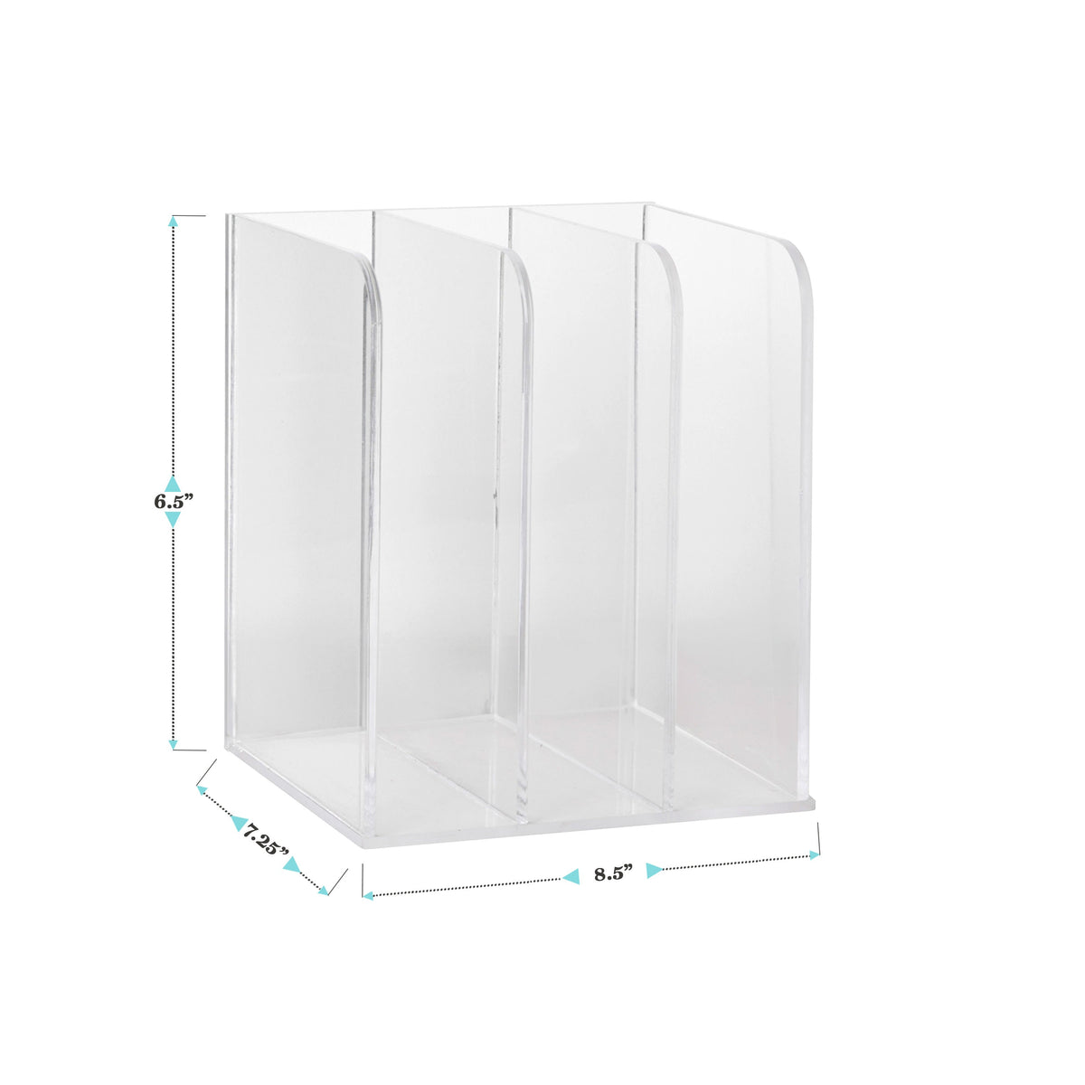 Premium Acrylic 3 Section Desktop File Holder with Anti-Slip Feet - Clear