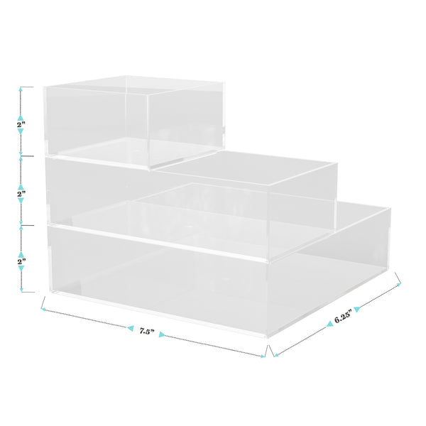Set of 3 Clear Plastic Stackable Desktop Storage Organizers - 1-S/1-M/1-L
