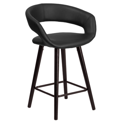 Brynn Series 24'' High Contemporary Vinyl Rounded Back Counter Height Stool with Cappuccino Wood Frame