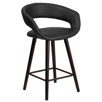 Brynn Series 24'' High Contemporary Vinyl Rounded Back Counter Height Stool with Cappuccino Wood Frame - View 1