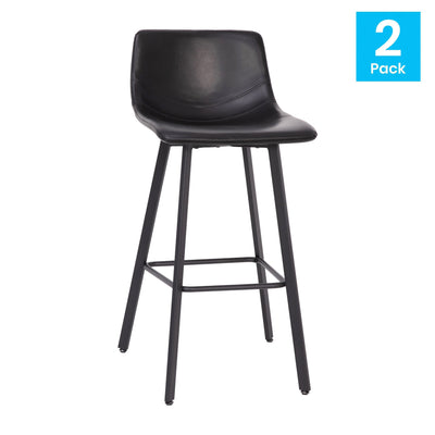 Caleb Modern Armless 30 Inch Bar Height Commercial Grade Barstools with Footrests and Matte Iron Frames, Set of 2