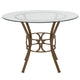 Clear Top/Matte Gold Frame |#| 42inch Round Glass Dining Table with Crescent Style Matte Gold Metal Frame