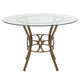 Clear Top/Matte Gold Frame |#| 45inch Round Glass Dining Table with Crescent Style Matte Gold Metal Frame