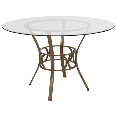 Carlisle 48'' Round Glass Dining Table with Crescent Style Metal Frame - View 1
